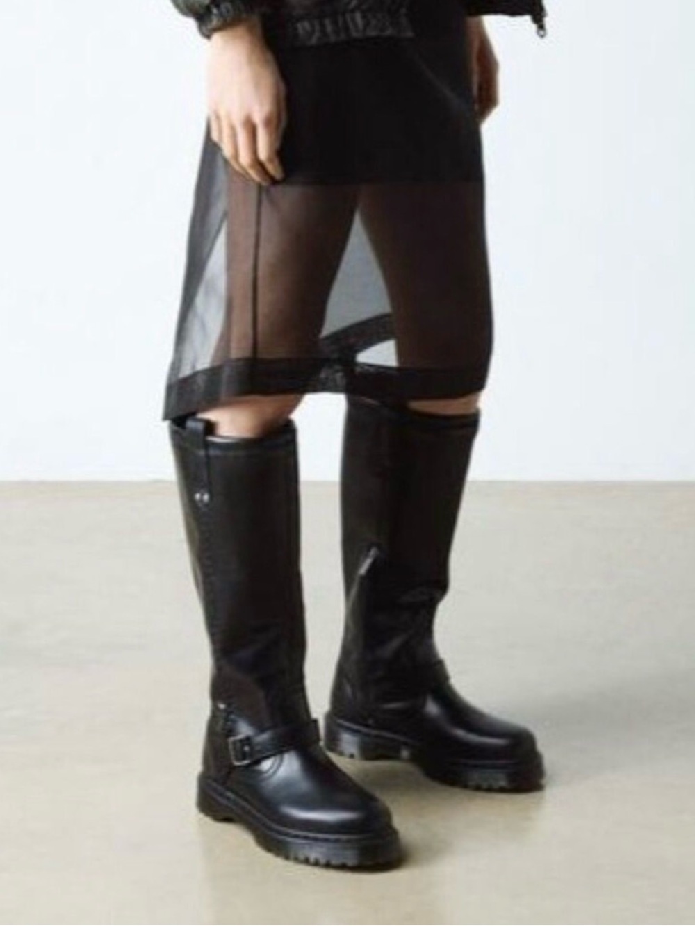Dr. Martens Anistone Knee High Black Orleans Leather Biker Boots USA 10W/9M - Picture 2 of 8